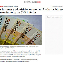 Las fusiones y adquisiciones caen un 7% hasta febrero, con un importe un 63% inferior